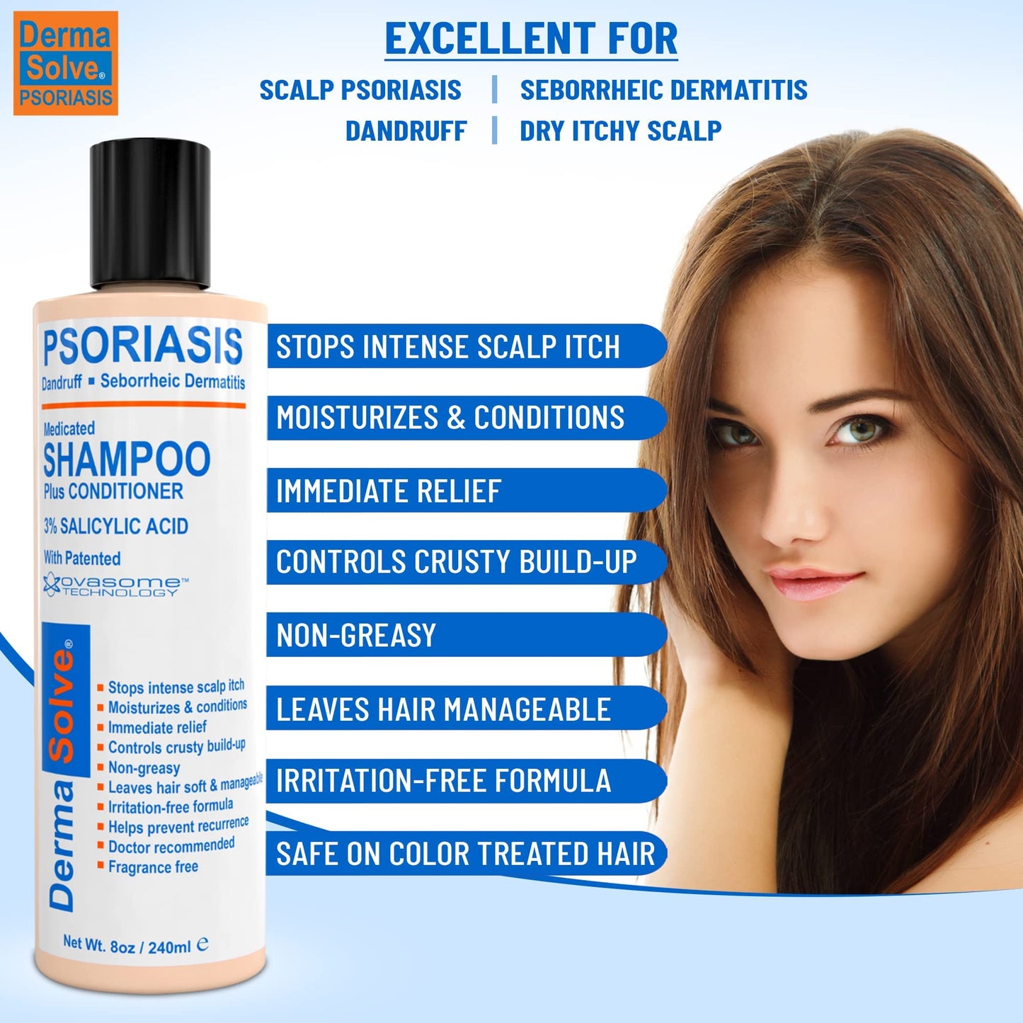 Scalp Psoriasis & Dandruff Shampoo and Conditioner by DermaSolve - Seborrheic Dermatitis Products - Naturally Heals Itchy Flakey Inflamed Skin