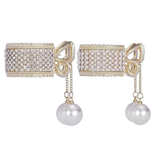 Textention Small Hair Claw Clips for High Ponytail, 2 Pieces Rhinestone Shark Hair Clips with Nonslip Mini Pearl Hair Clamps, Hair Clips Hairpins Hair
