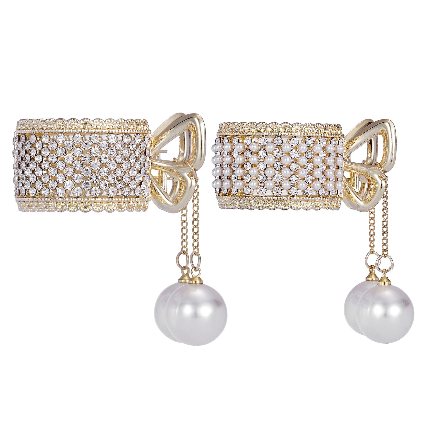 Textention Small Hair Claw Clips for High Ponytail, 2 Pieces Rhinestone Shark Hair Clips with Nonslip Mini Pearl Hair Clamps, Hair Clips Hairpins Hair