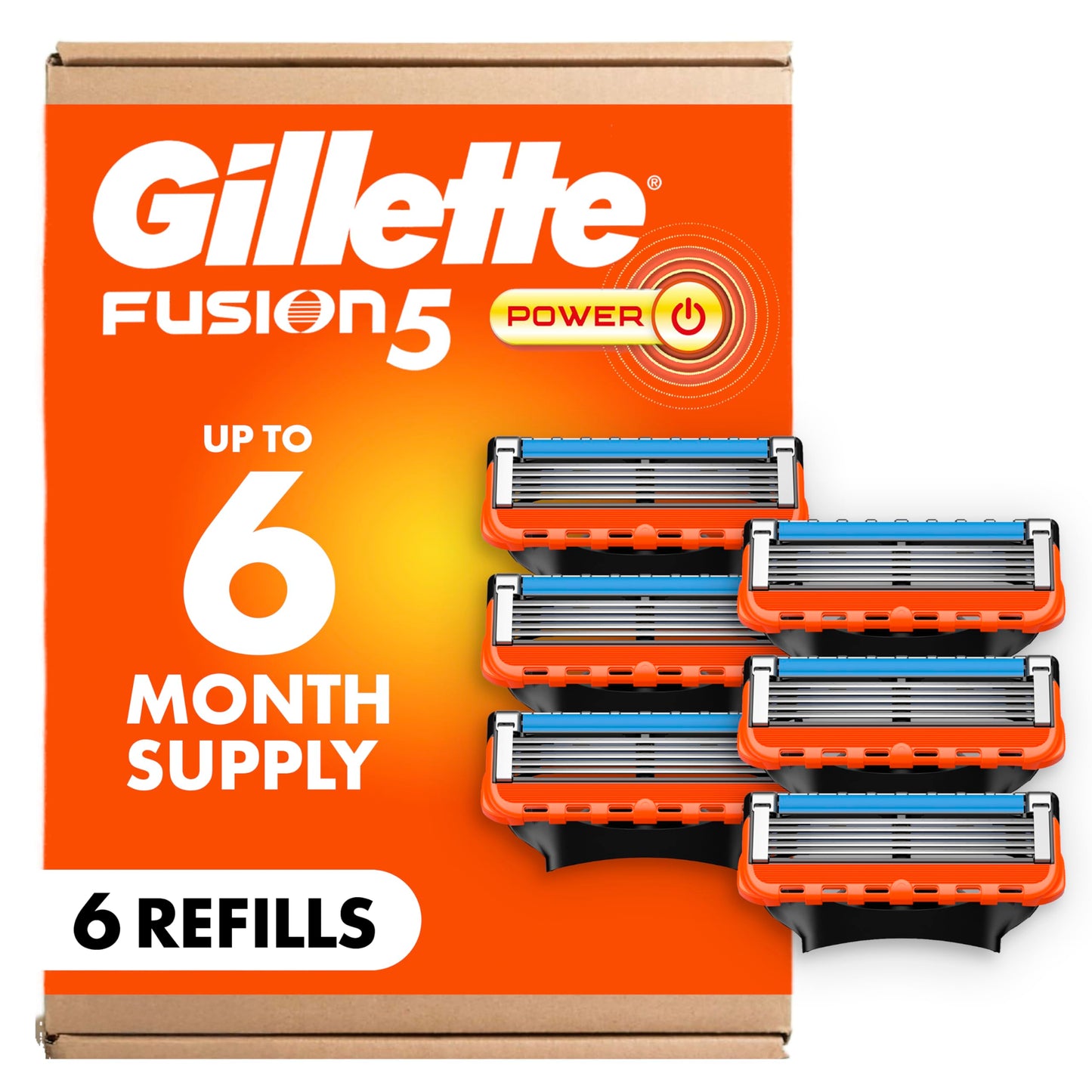 Gillette Fusion5 Power 5-Blade Razor Refills for Men, with Precision Trimmer, 6 Count Beauty and Personal Care Gillette Default Title