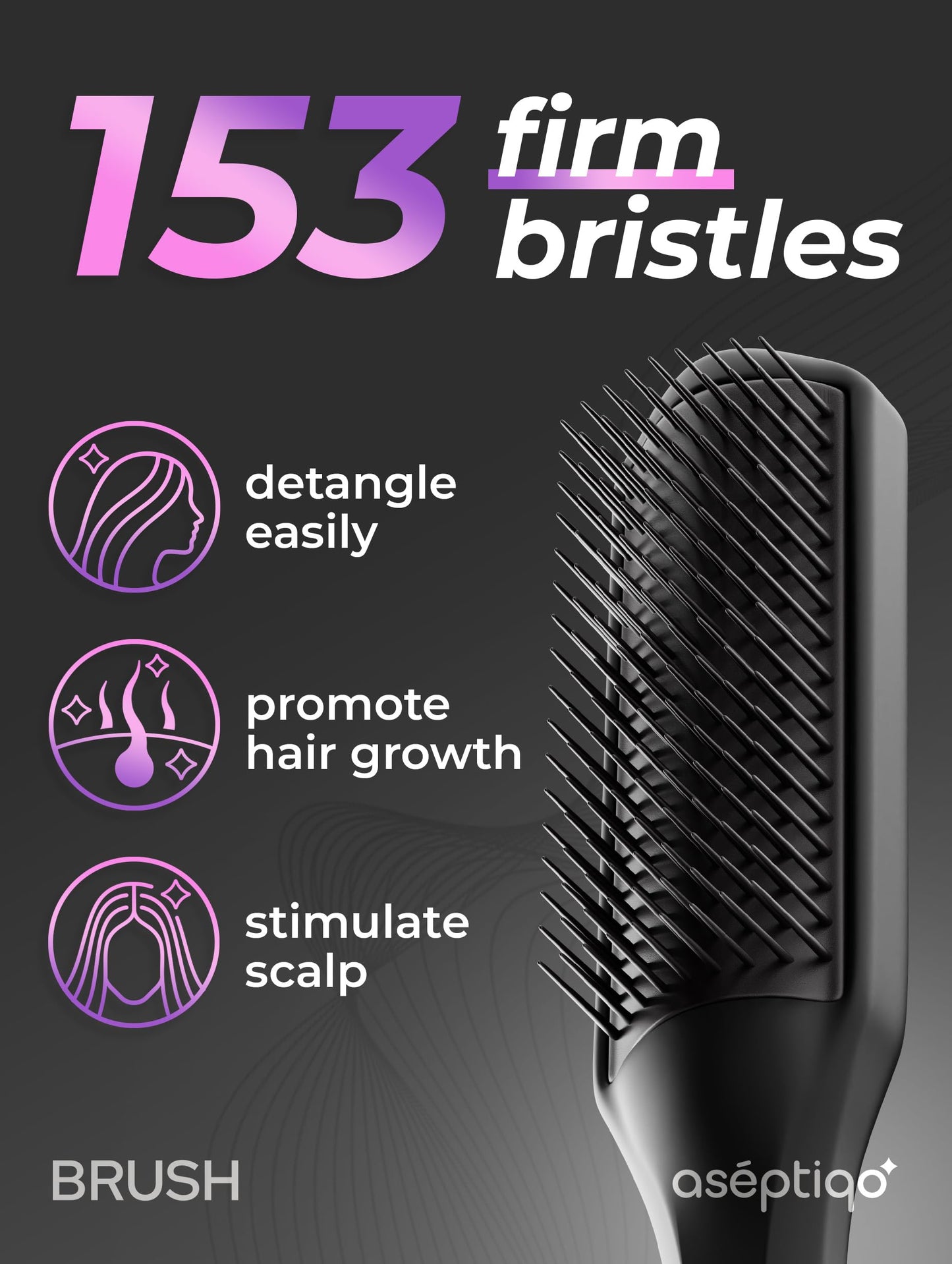 Aséptiqo Brush - Premium Detangling Hair Brush, Compact & Easy to Clean Multi Purpose HairBrush for Men, Women, Kids - Ideal for Straight to Wavy