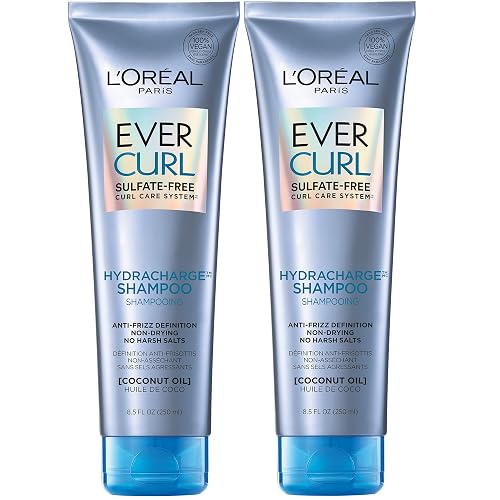 L'Oreal Paris EverCurl Sulfate Free Shampoo for Curly Hair, Lightweight, Anti-Frizz Hydration, Gentle on Curls, with Coconut Oil, 2 Count (8.5 Fl; Oz