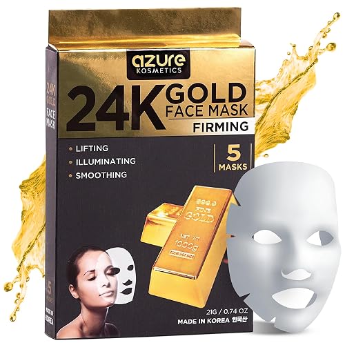 Azure Cosmetics 24K Gold Firming Face Mask- Anti Aging, Hydrating, Toning & Firming Facial Mask - Helps Reduce Wrinkles & Fine Lines with Hyaluronic