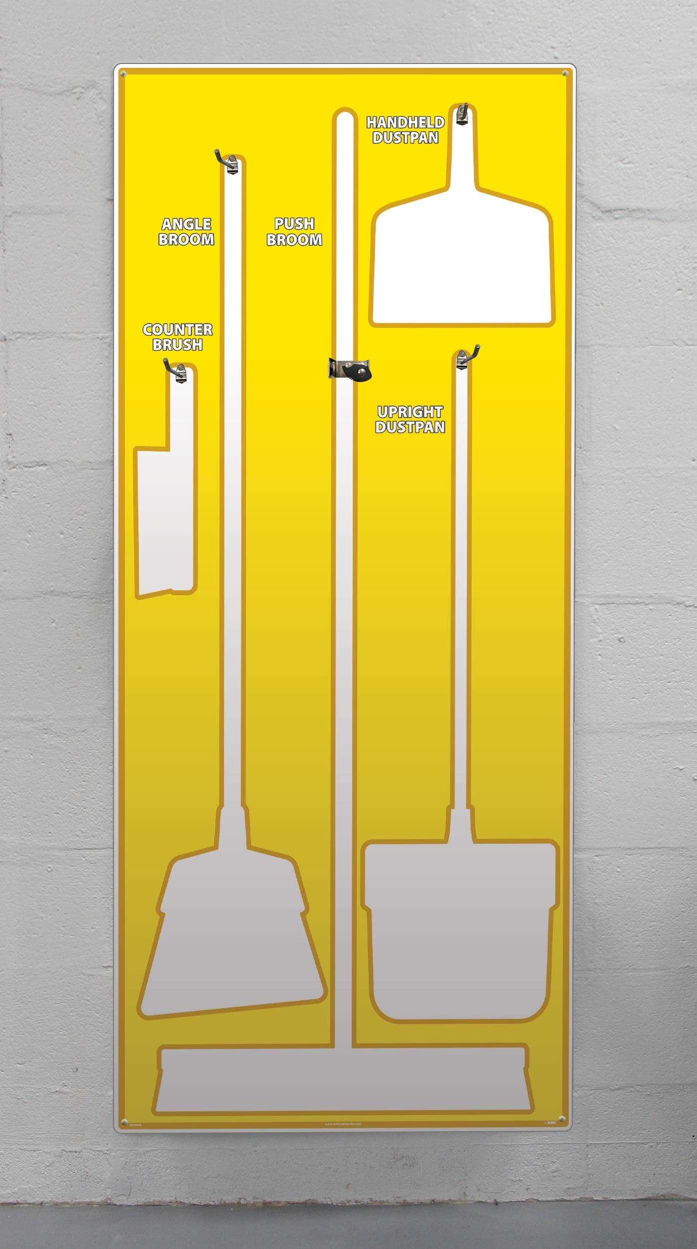 NMC SB108FG 5S Janitorial Shadow Board, Yellow/White, 68"X30", ProSeriesAcrylic (Tools Sold Separately)