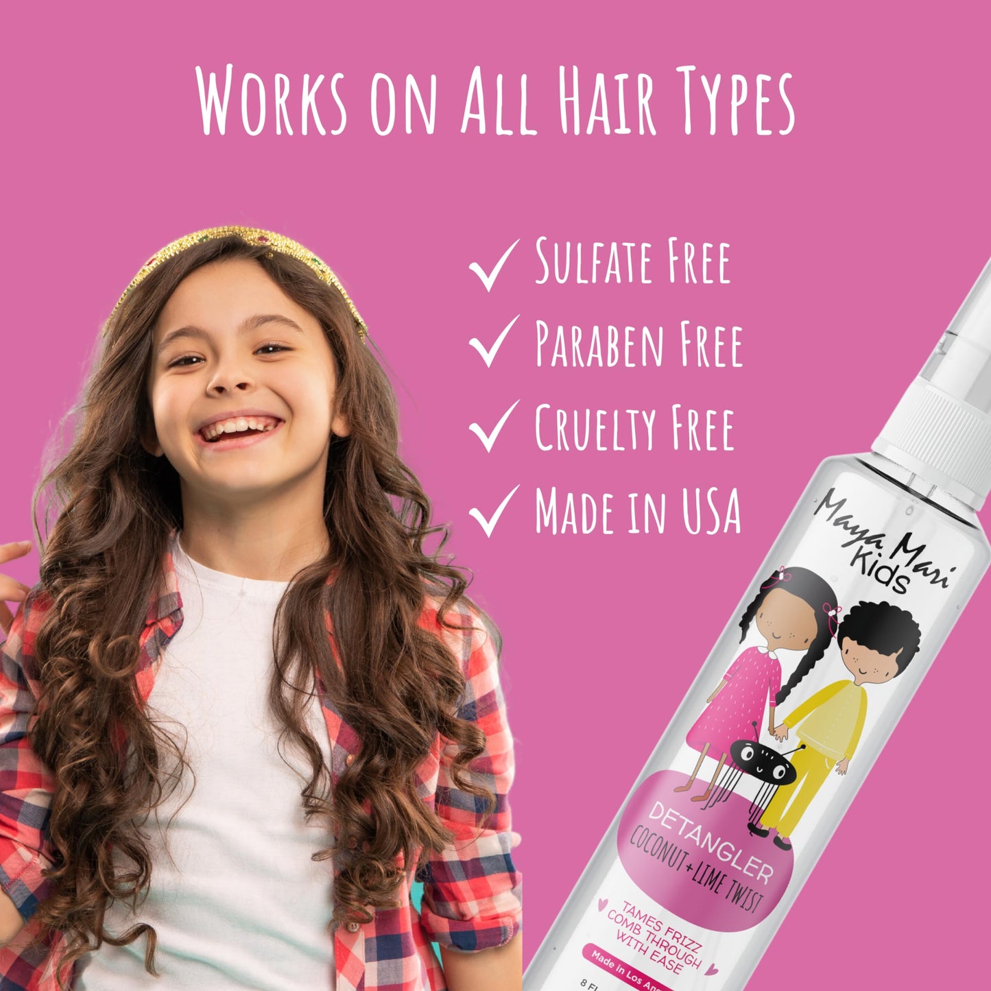 Maya Mari Kids Detangler Spray with Argan, Coconut and Lime Oils - Gentle Hair Detangler for Kids, Toddlers and Babies, 8 oz - No More Tangles, Ideal