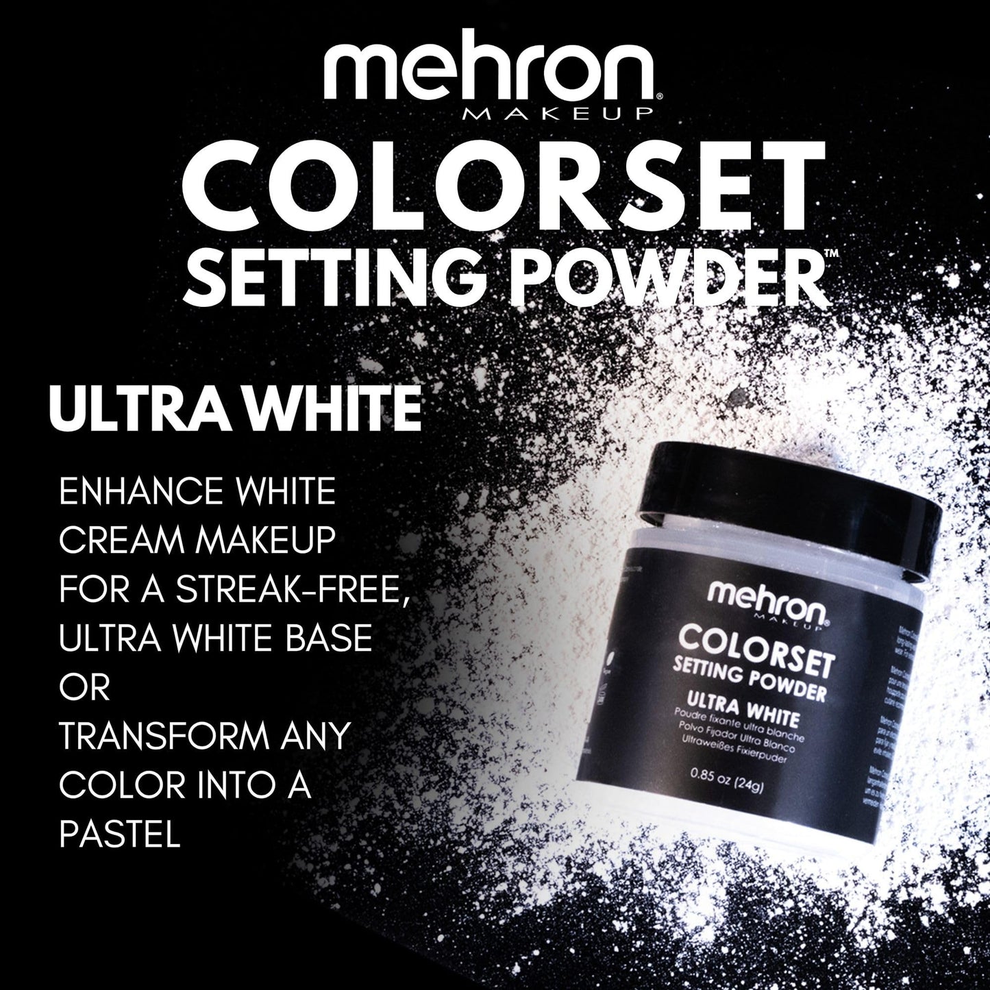 Mehron Makeup Colorset Setting Powder | Talc Free | White Loose Setting Powder for Cosplay, Face & Body Paint, and Cream Makeup .85 oz (24 g) (Ultra