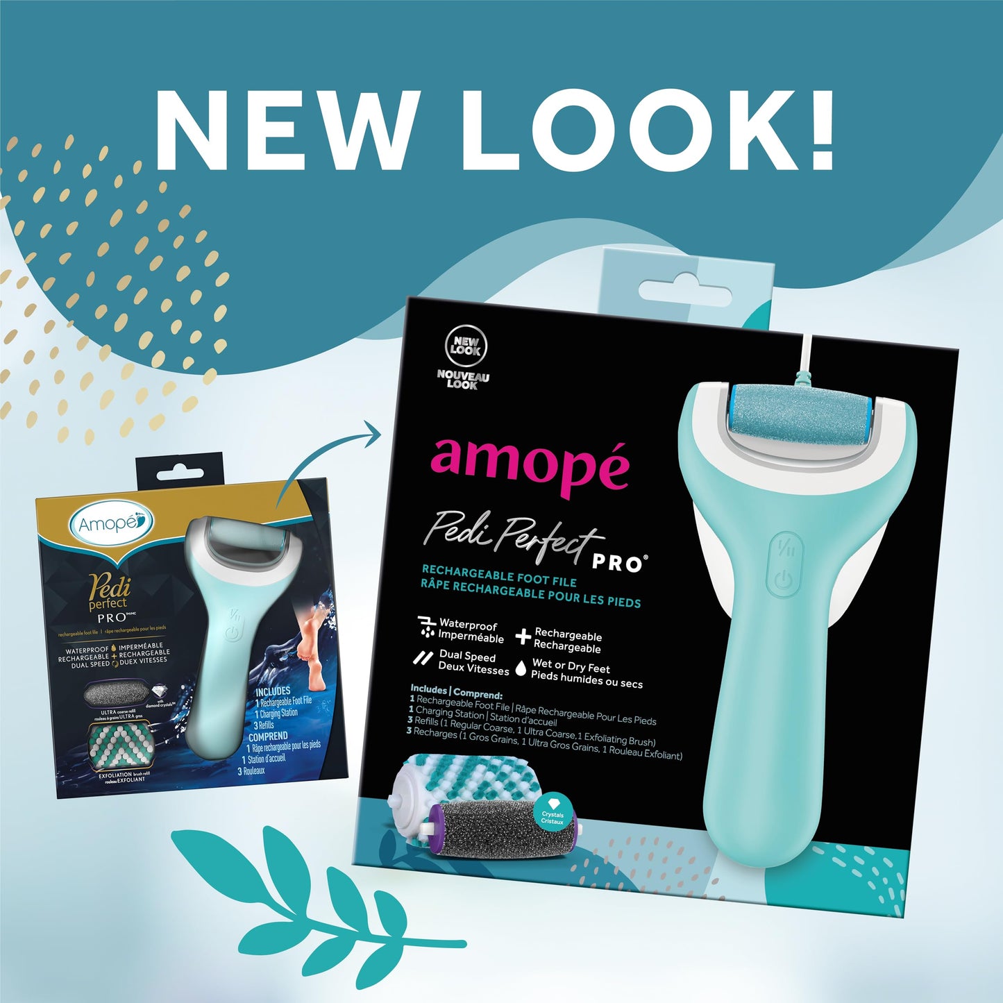 Amope Pedi Perfect Pro Wet & Dry Electric Foot File Callus Remover Kit, Waterproof, Rechargeable, Pedicure Tool for Feet, Removes Hard, Dead Skin