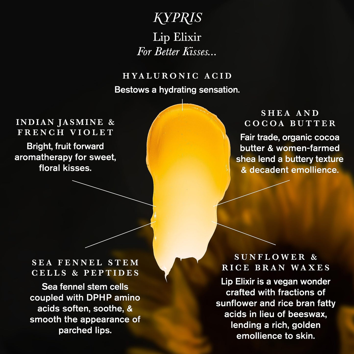 KYPRIS, Lip Elixir Balm, Softening Soothing Better Kisses, Hyaluronic Acid Shea Jasmine (0.17 oz / 5 gm)