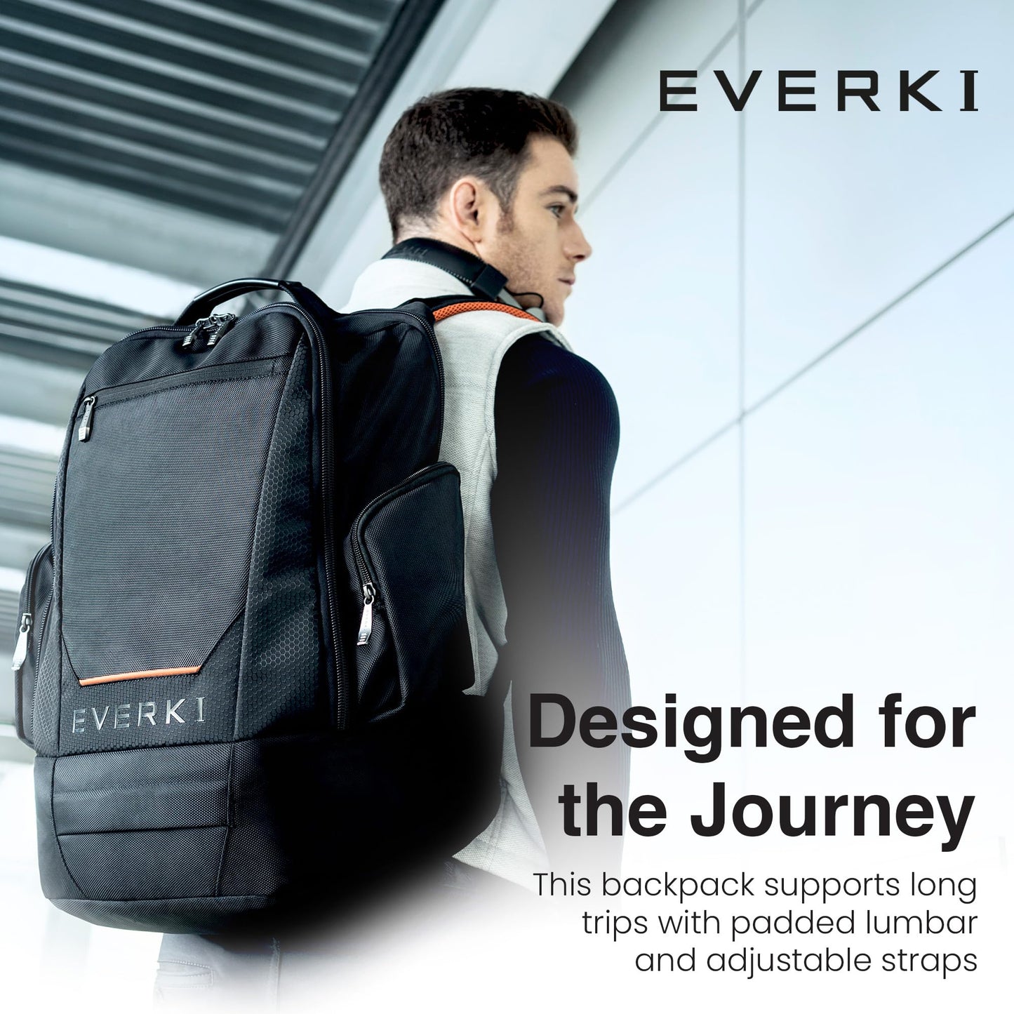 EVERKI ContemPRO 117 Laptop Backpack Fits up to 18.4” - Gaming, 42L Large Travel Backpack with Water-Resistant Rain Cover for Women & Men - Spacious Business Laptop Bag - Black (EKP117B)