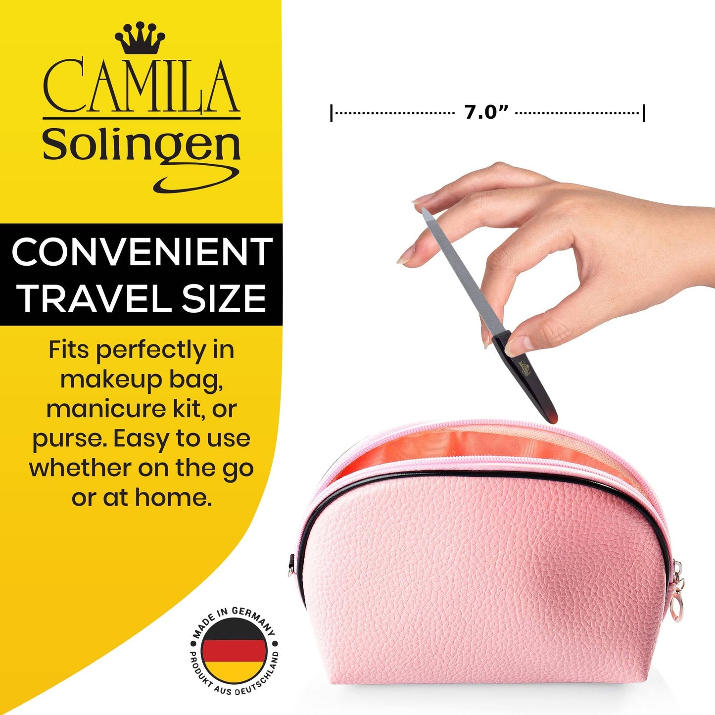 Camila Solingen CS18 Sapphire Metal Nail File for Natural Nails Fingernail and Toenail Care, 7" Double Sided Coarse and Fine for Manicure and Pedicure