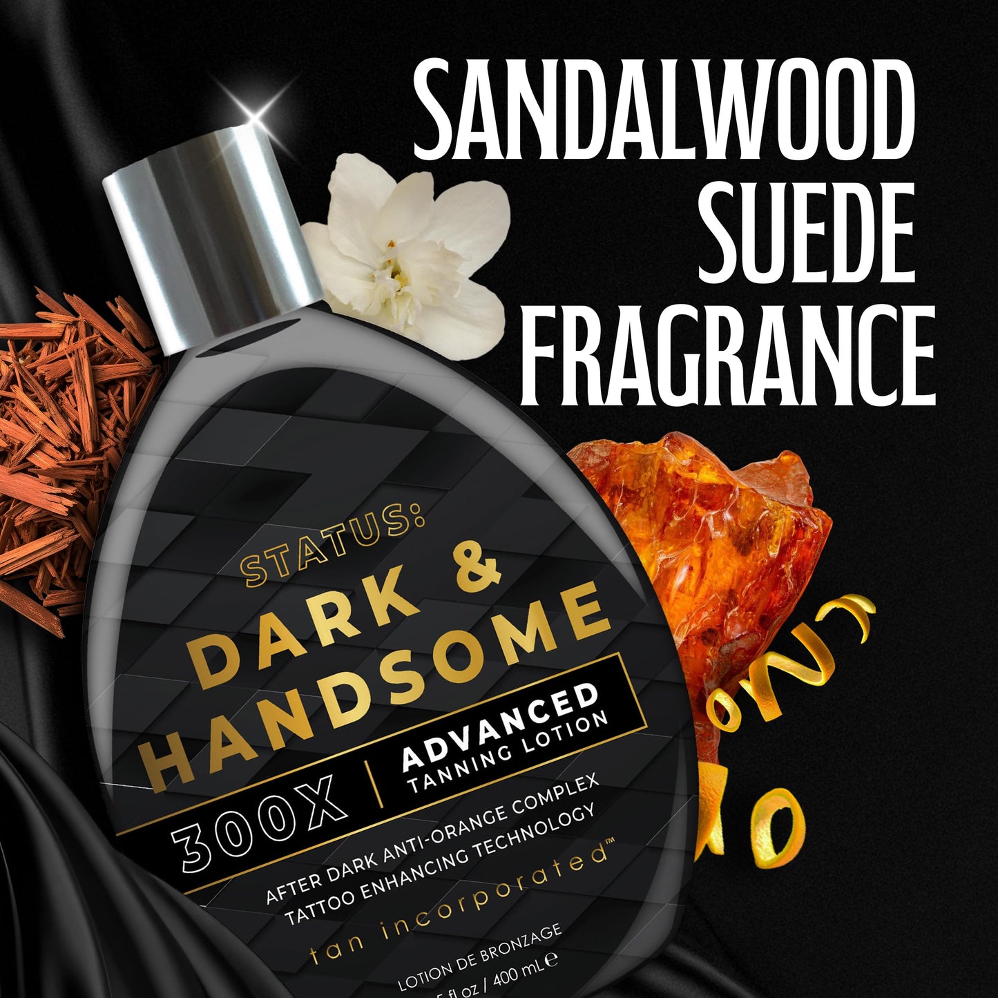 Tan Inc Status: Dark & Handsome Tanning Lotion, 300X Advanced Bronzing Formula with Anti-Orange Complex & Tattoo Enhancing Tech, 13.5 Fl Oz