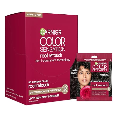 Garnier Color Sensation Root Retouch, Demi Permanent Hair Dye for Roots with 100% Gray Coverage and No Ammonia, Dark Brown Hair Dye 4.0, Pack of 6
