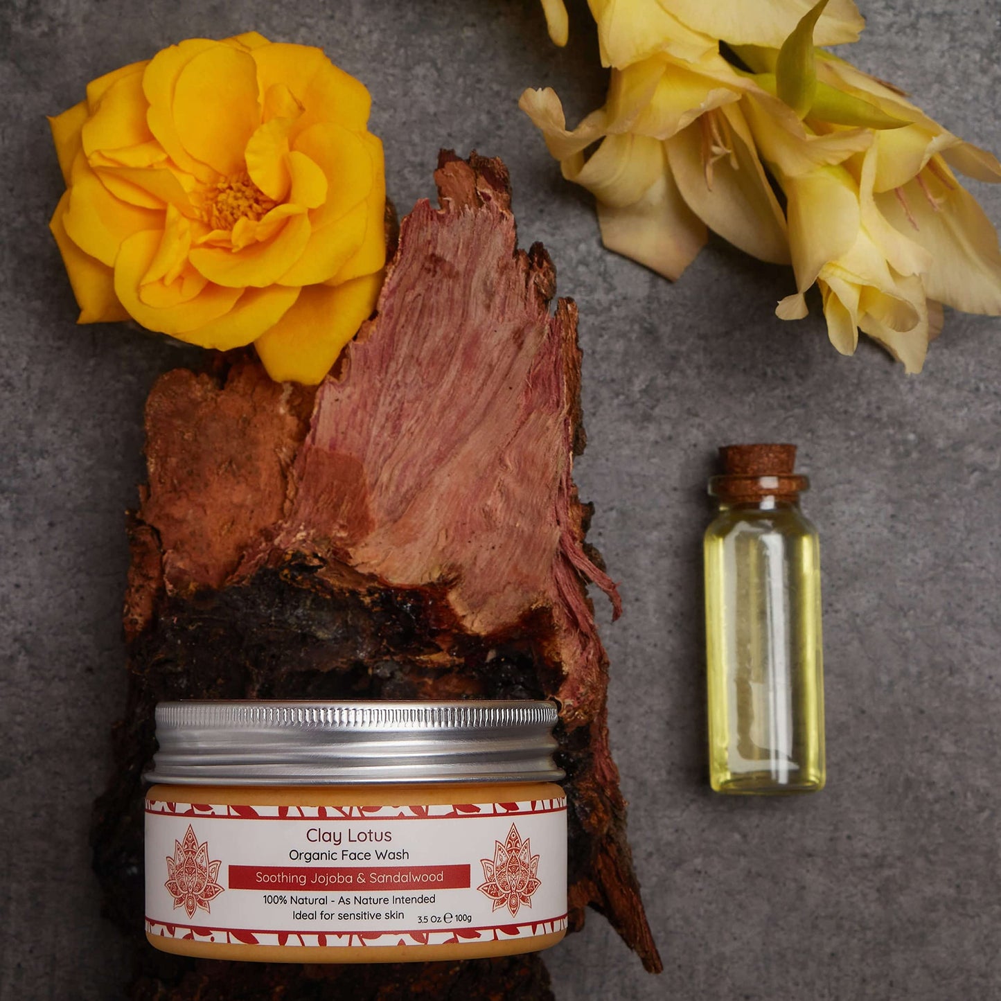 Clay Lotus Organic Face Wash – Gentle Cleanser with Jojoba & Sandalwood, 100% Natural, Hydrating & Brightening, Vegan Formula for Sensitive Skin