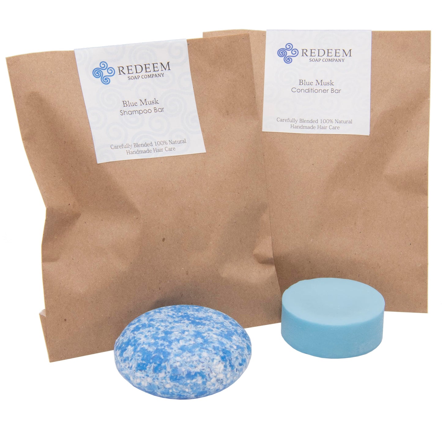 Redeem Soap Company Blue Musk Shampoo & Conditioner Bar Set - Made in USA - 3oz Shampoo + 1oz Conditioner - Zero Waste, Plastic-Free, SLS-Free