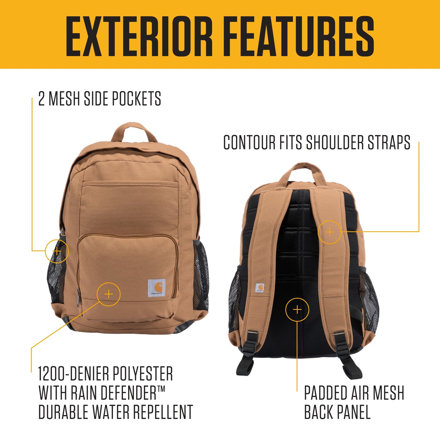 Carhartt 23L Single-Compartment Backpack, Durable Pack with Laptop Sleeve and Duravax Abrasion Resistant Base, Carhartt Brown