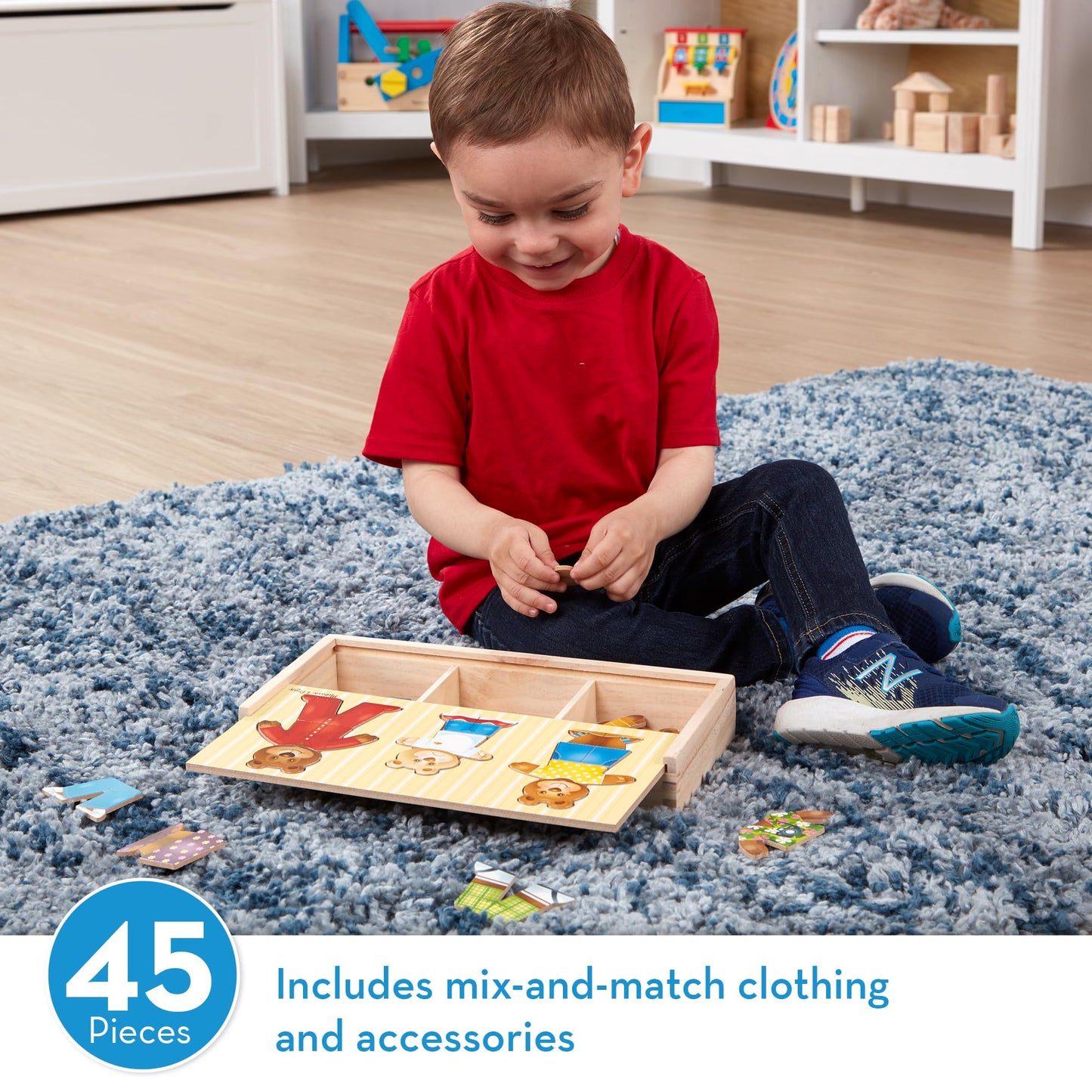 Melissa & Doug Mix 'n Match Wooden Bear Family Dress-Up Puzzle with Storage Case (45 pcs)