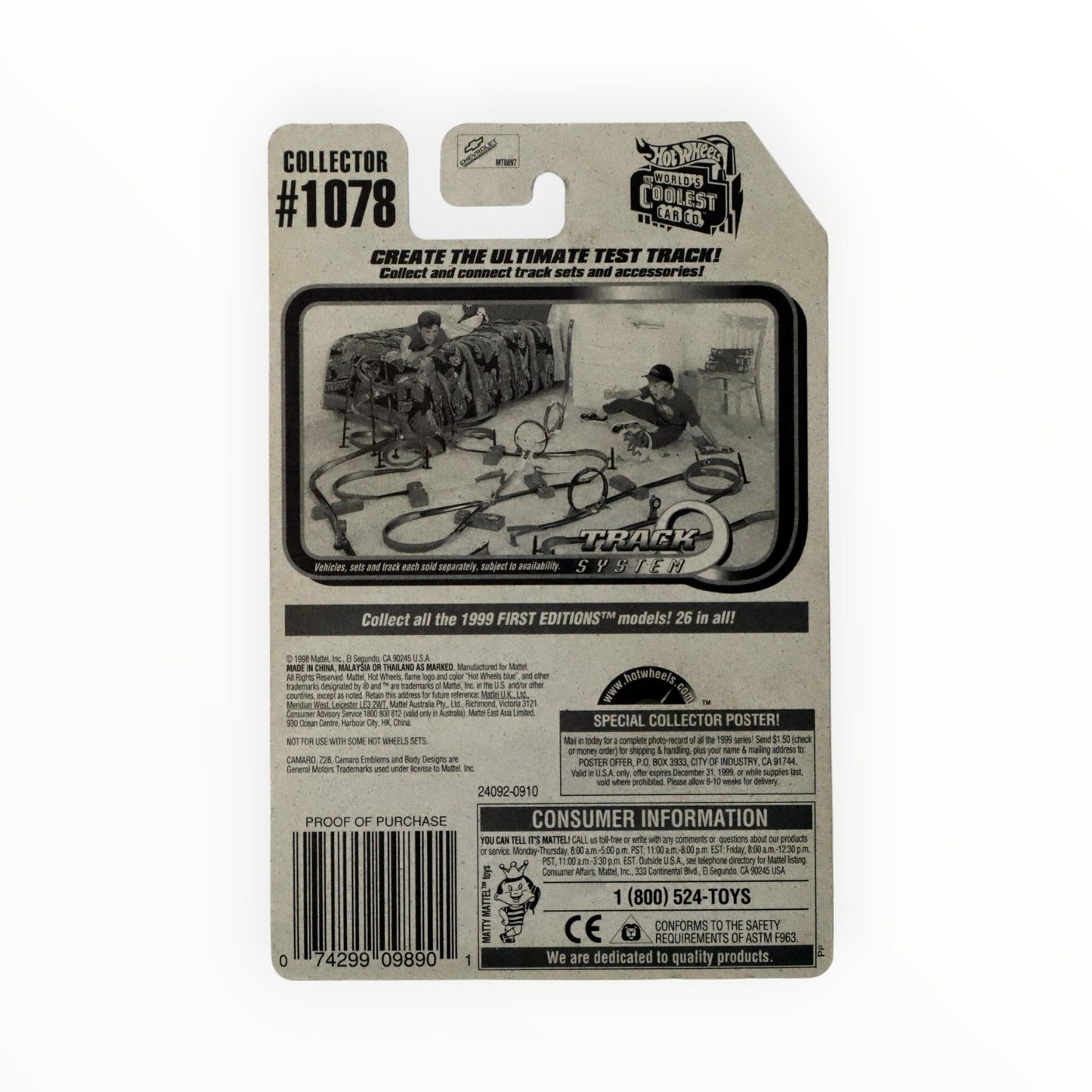 Hot Wheels 1:64 Scale Camaro Z28 #1078 - Blue, Kid, Child