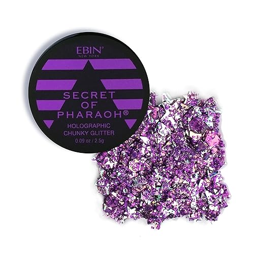 Secret of Pharaoh Holographic Chunky Glitter Gel for Face, Body, Hair - Purple Sparkle | Vibrant Colores, Festival and Party Makeup - Versatile