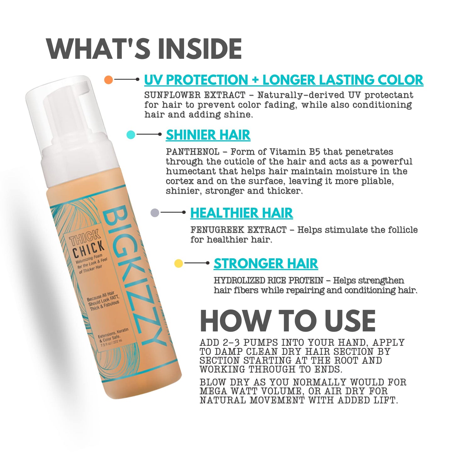 Big Kizzy Thick Chick Volumizing Mousse - Weightless Volume from Root to End - Thickening Foam Mousse with Smooth, Touchable Finish, 7.5 oz