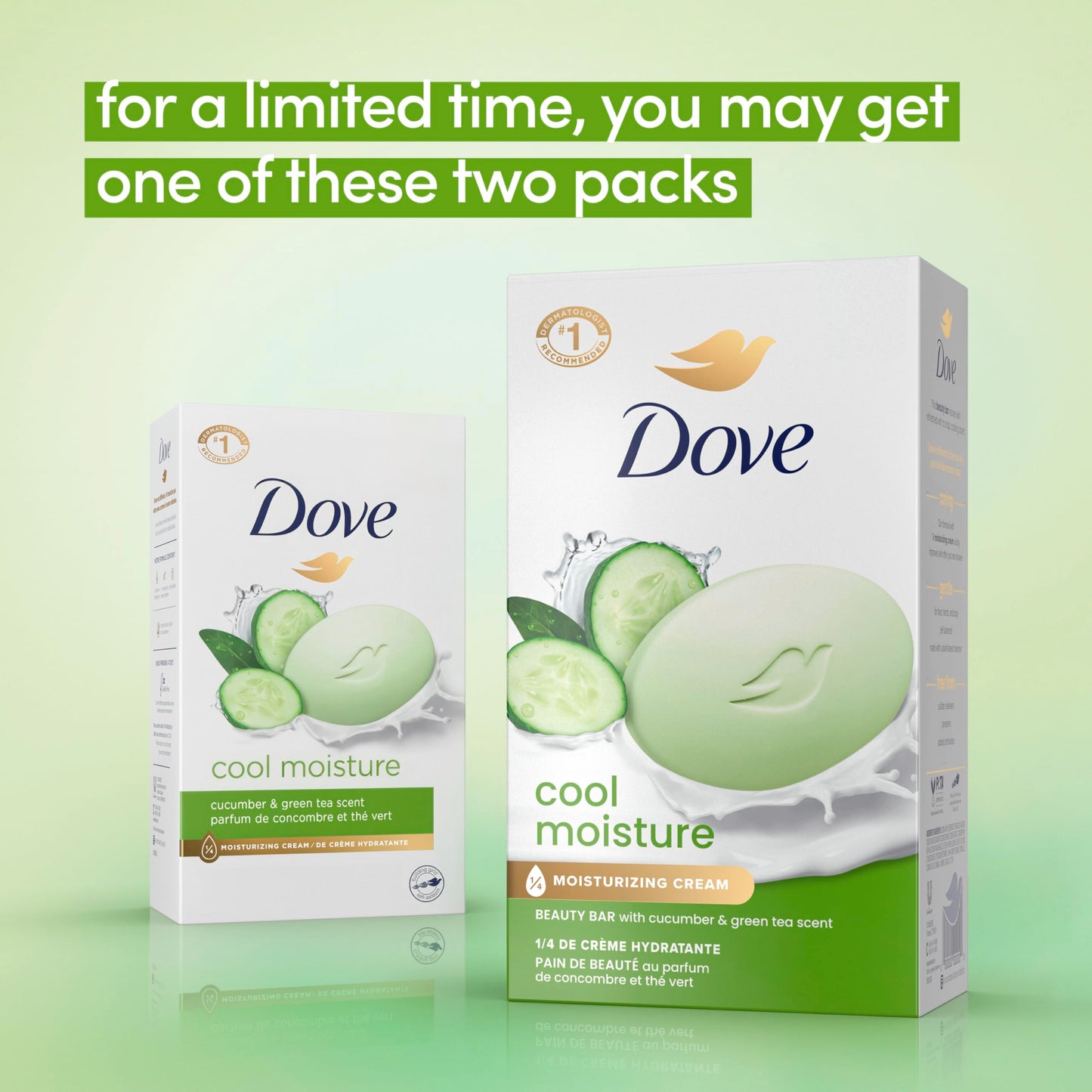 Dove Beauty Bar Soap Cool Moisture Cucumber & Green Tea Scent, 2 Bars for Refreshed Skin, Leaves Skin Refreshed 3.75 oz