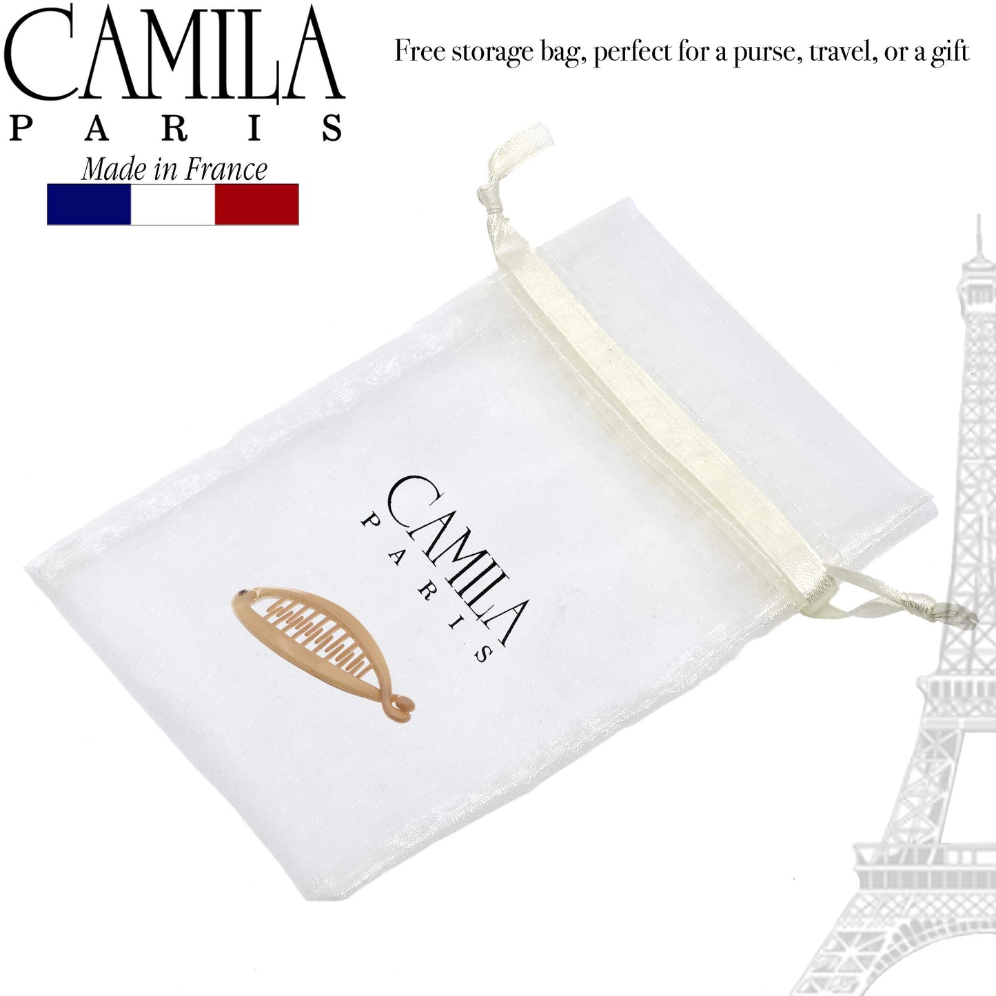 Camila Paris CP2207 French Small Banana Clip Hair Comb, Flexible for Thin Hair Ponytail Holder, Interlocking Styling Clips for Women, Made in France