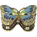 VI N VI Blue Butterfly Jewelry Box Trinket Box Organizer Hand Painted Gifts
