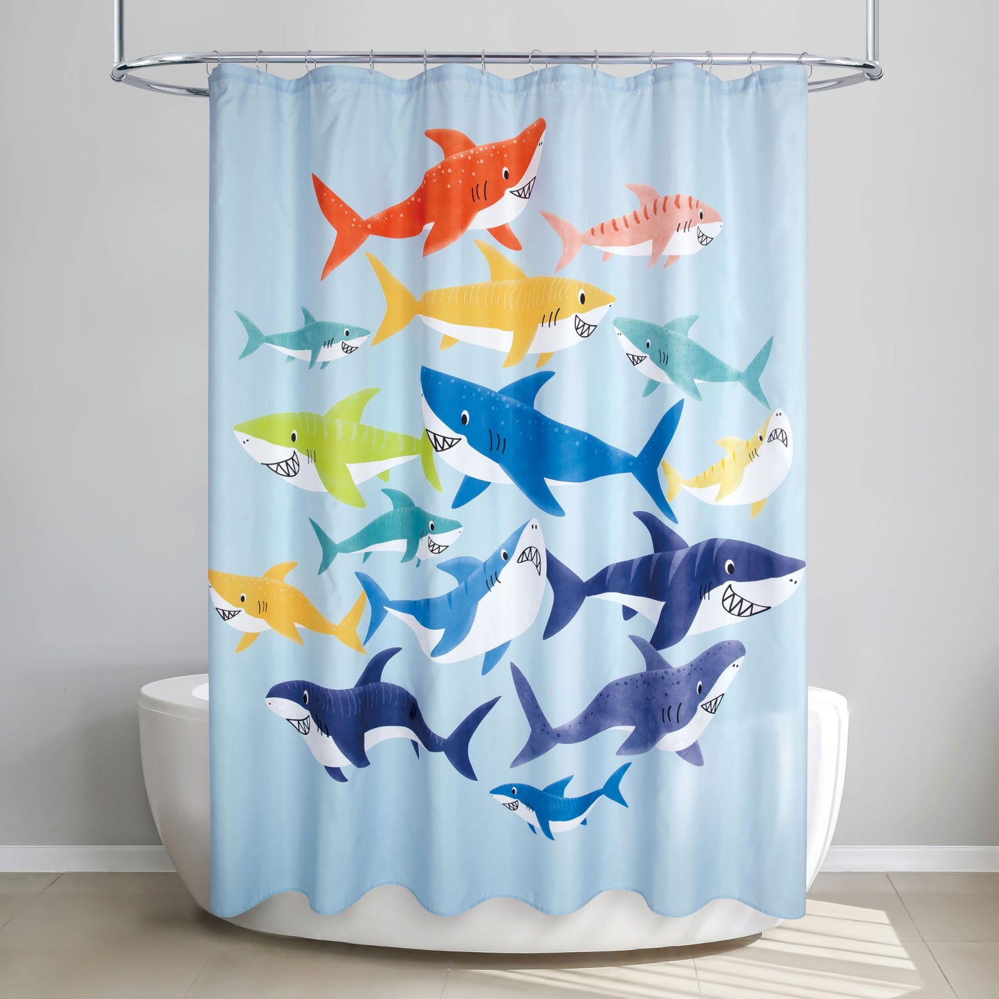 Allure Home Creation Colorful Sharks Shower Curtain 70"x72"