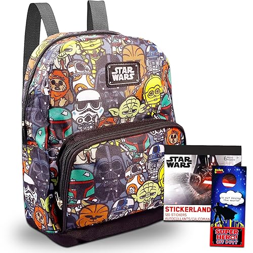 Disney Star Wars Preschool Backpack for Kids, Toddlers ~ 4 Pc School Supplies Bundle with Canvas Star Wars 10" Mini Backpack, Stickers, and More