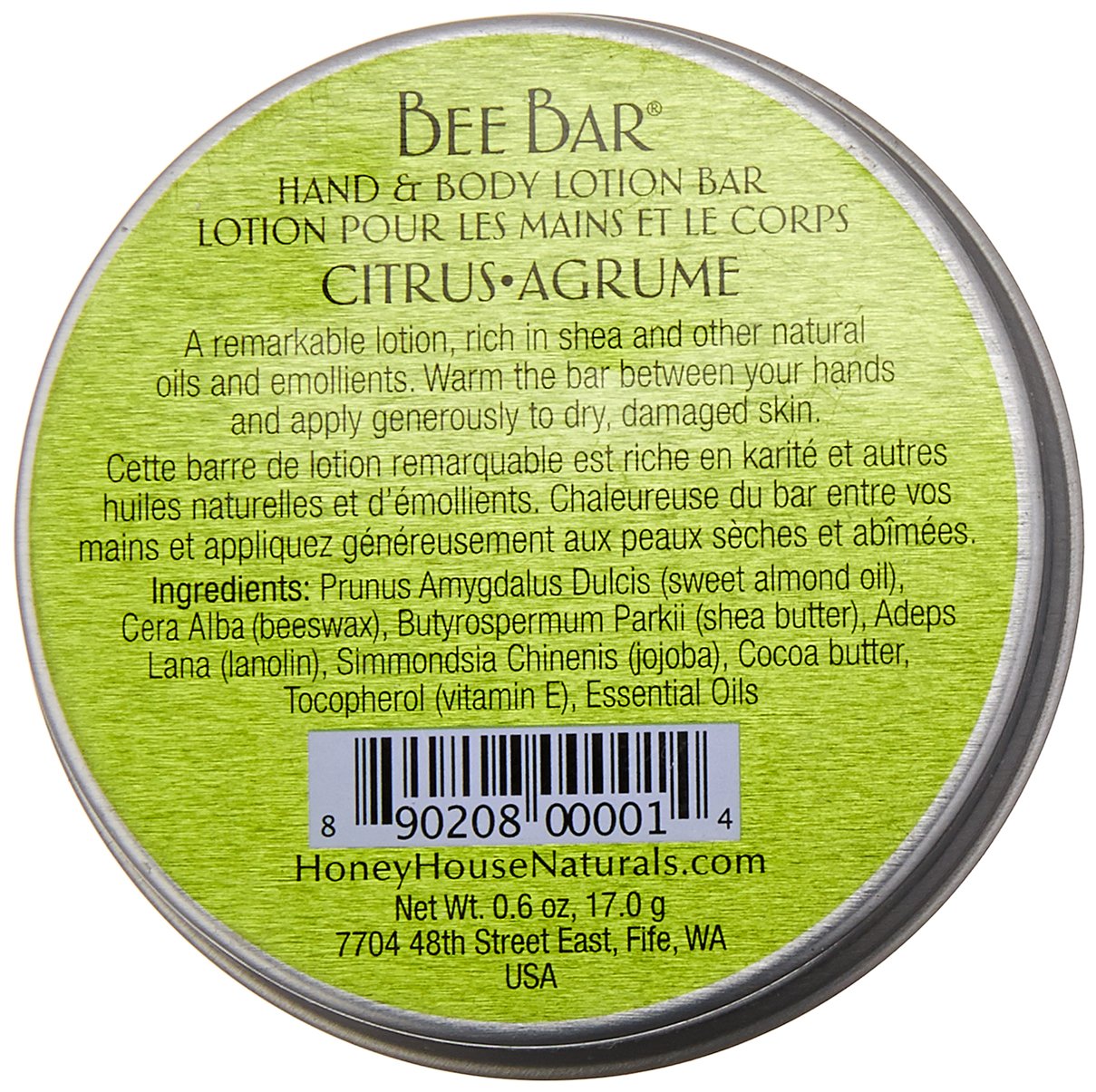 Honey House Naturals Small Bee Bar Lotion, Citrus, 0.6 Ounce