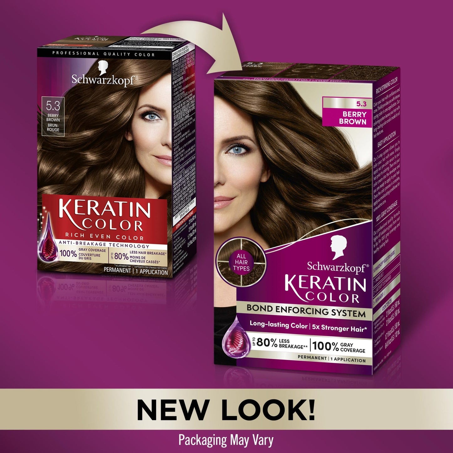 Schwarzkopf Keratin Color Anti-Age Hair Color Cream, 5.3 Berry Brown (Packaging May Vary), Pack of 1