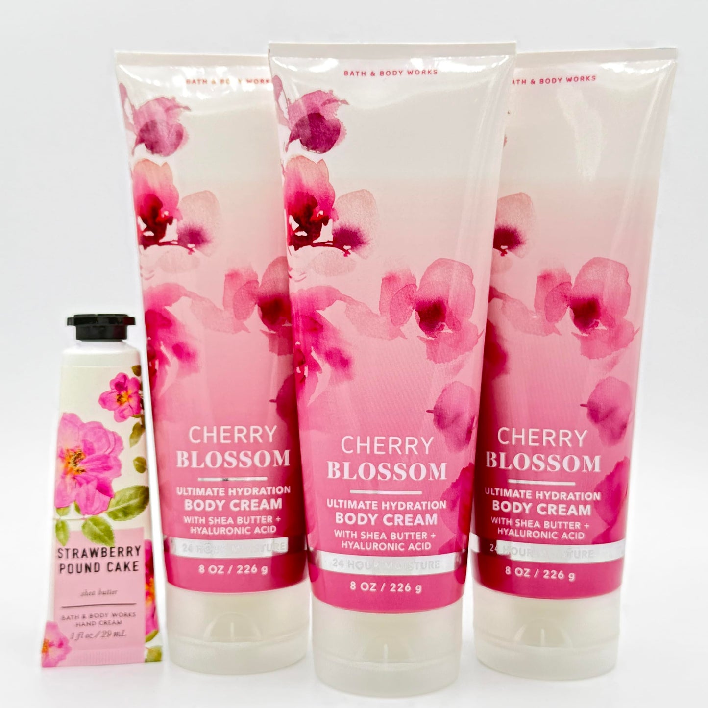Bath & Body Works Cherry Blossom 4-Piece Gift Set | Includes: Three Ultimate Hydration Body Creams and One Strawberry Pound Cake Hand Cream