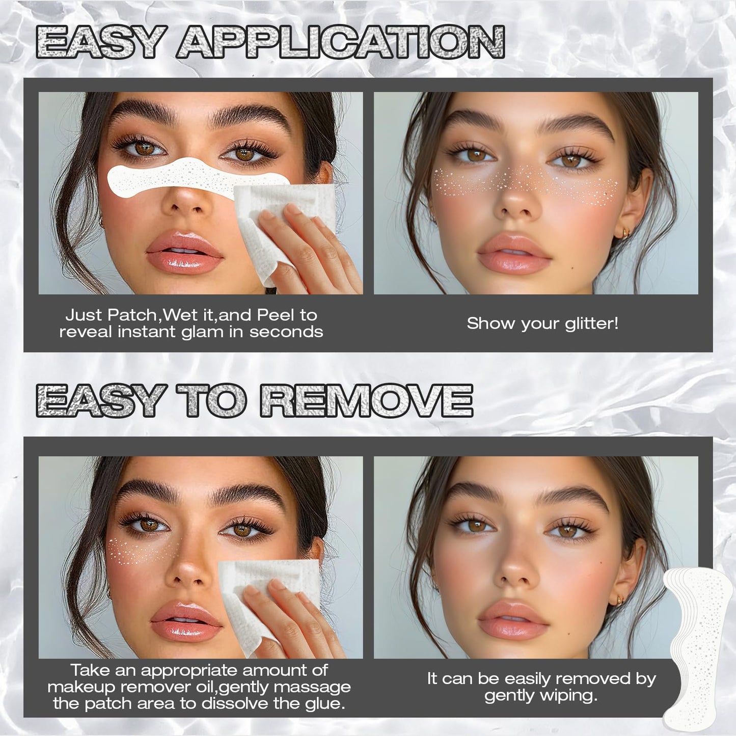 Leterly 24 Pcs Glitter Freckles Face Tattoo,Silver Face Glitter Makeup Patches Cute Sparkle Freckles Patches Waterproof Makeup Speckles for Face