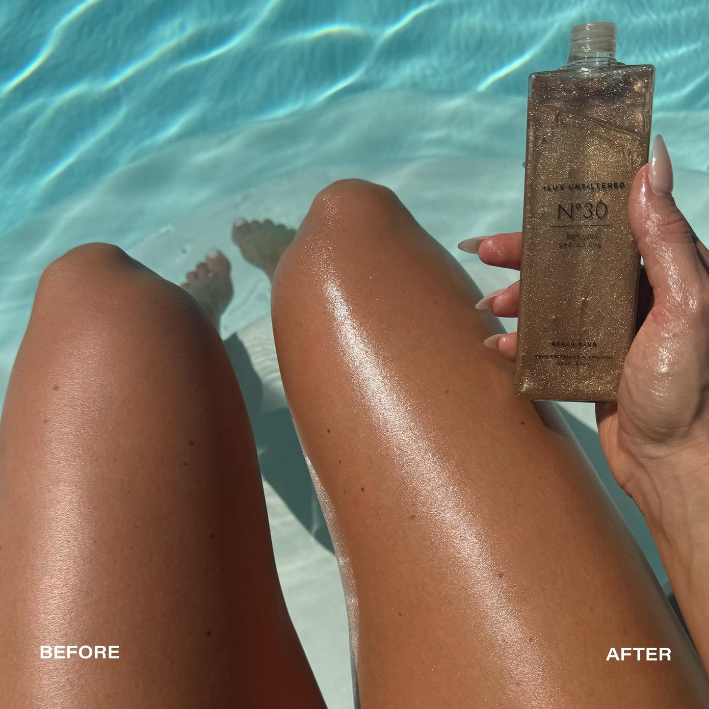 + Lux Unfiltered N°30 Shimmer Body Oil with SPF 30 - Hydrating & Nourishing High Gloss Tanning Oil, Instant Bronze Shimmer Sunscreen - Oxybenzone Free