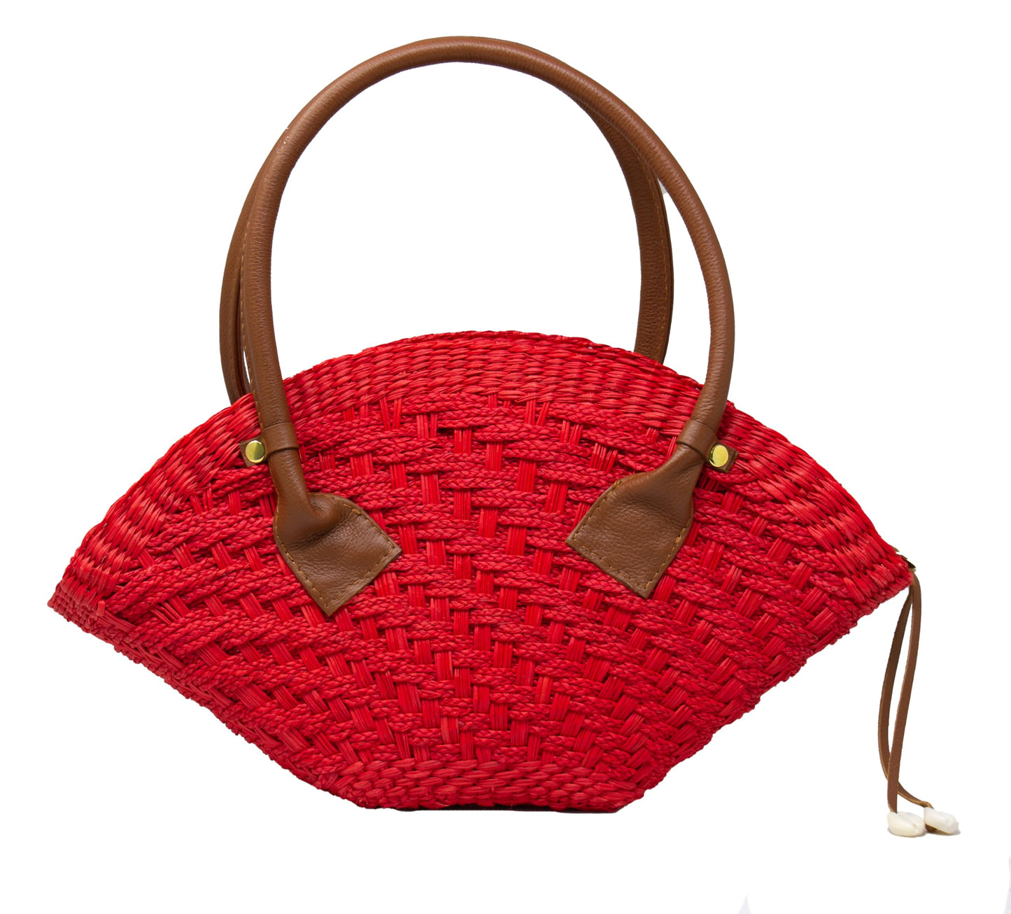 Sensi Studio, Thick Weave Mini Basket, Unique, Red Straw/Camel Leather Strap/Red Linen Lining