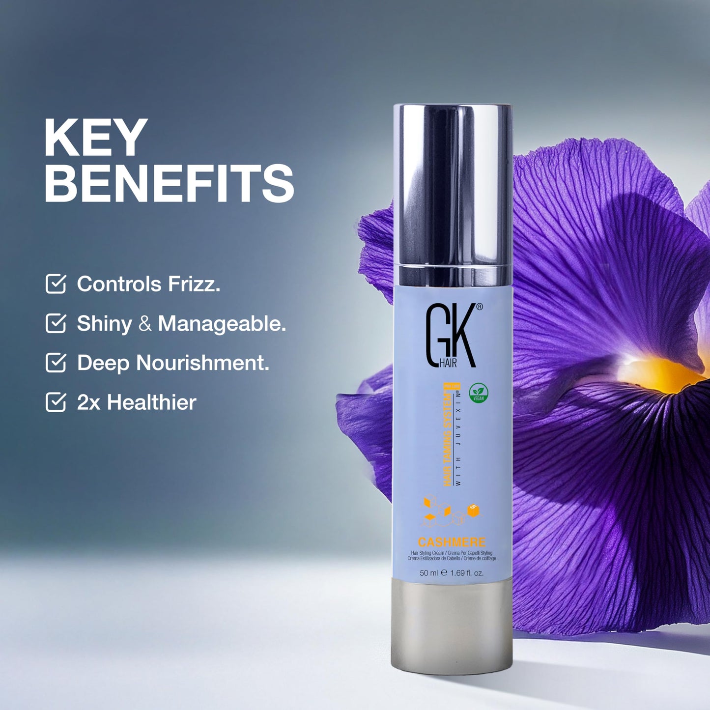 GK HAIR Cashmere Hair Cream 1.69 Oz - Smoothing & Shine Styling Cream with Argan Oil, Anti Frizz Hair Cream for Soft, Silky & Manageable Hair