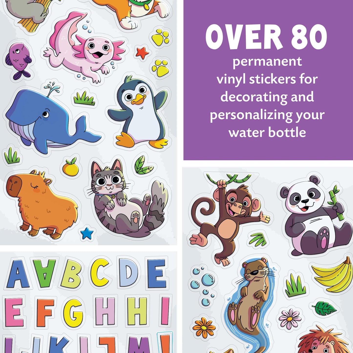 MindWare Cute & Custom Animal Water Bottle Decorating Kit - DIY Animal Sticker Set with Stainless Steel Bottle, Ages 5 and Up