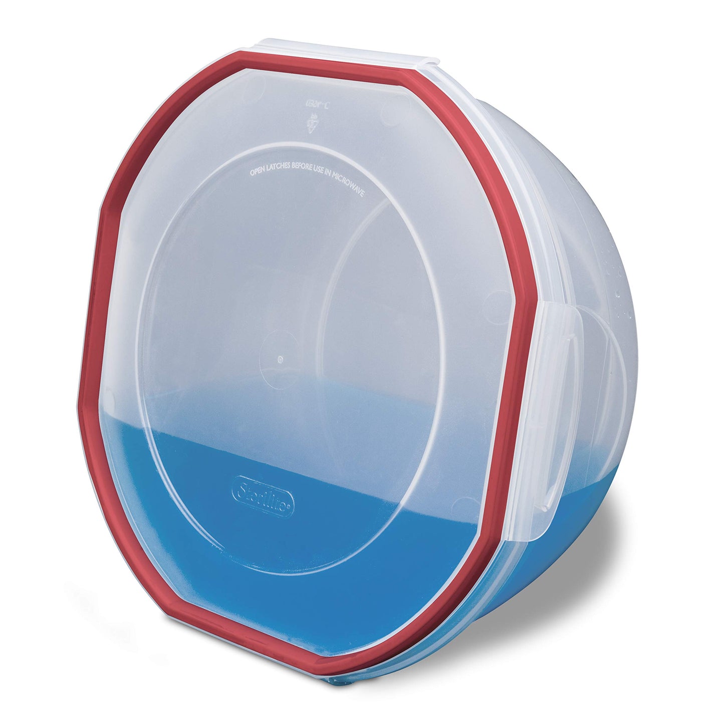 Sterilite Ultra-Seal 2.5 Qt Bowl, Airtight Food Storage Container, Plastic, Latching Lid, Microwave and Dishwasher Safe, Clear With Red Gasket, 4-Pack