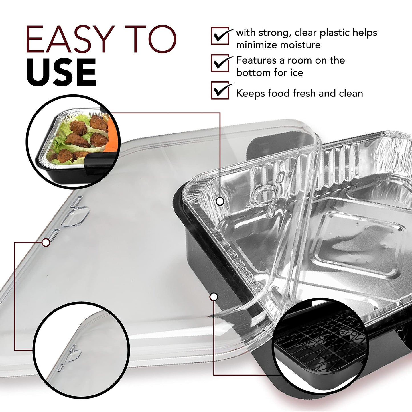 Aluminum Foil Carrier Casserole Dish Food Pans Lid Serving with 2 Foil Pans Exultimate (Black)