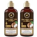 WOW Skin Science Coconut Milk Shampoo and Conditioner Set - Shampoo & Conditioner for Curly Hair - Paraben Sulfate Free - 33.82 Fl Oz
