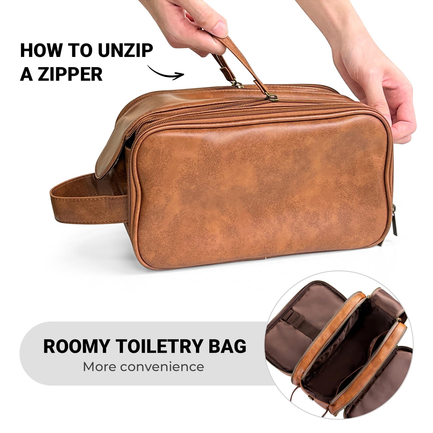 Elviros Travel Toiletry Bag for Men PU Leather Dopp Kit (Small, Brown) Beauty and Personal Care Elviros