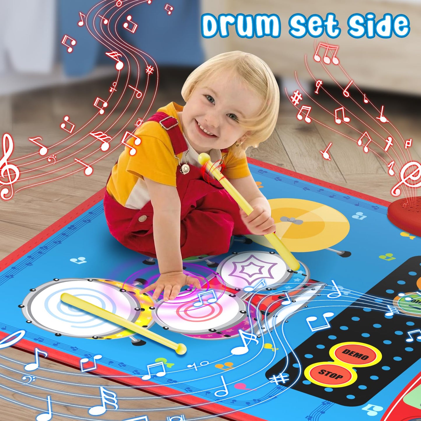 2-in-1 Musical Mat Toy – Piano Keyboard & Drum Set with Sticks, Educational Learning Toy for Boys & Girls Ages 1–5, Blue
