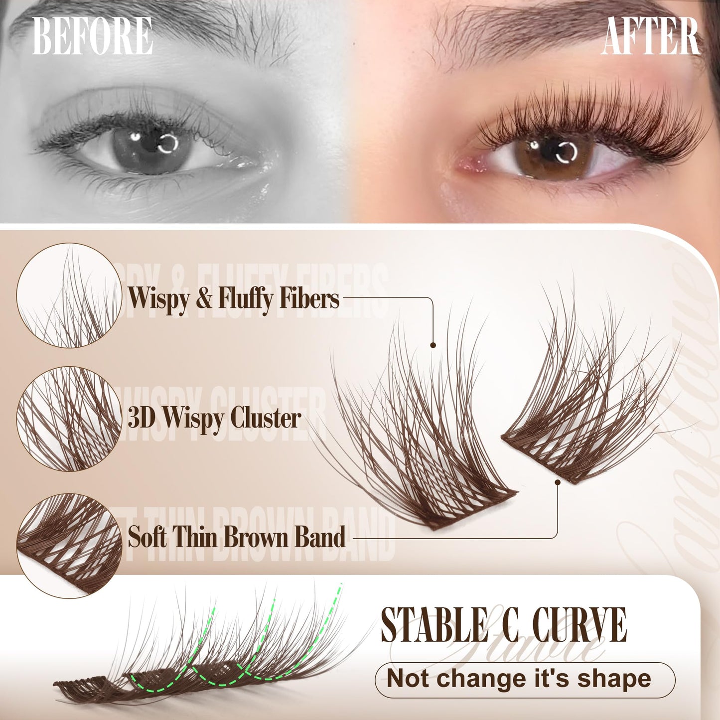Brown Lash Clusters Wispy Eyelash Clusters Natural Cluster Eyelash Extensions C Curly Lashes Clusters Dark Brown Individual Lashes by Lanflower Beauty and Personal Care LANFLOWER