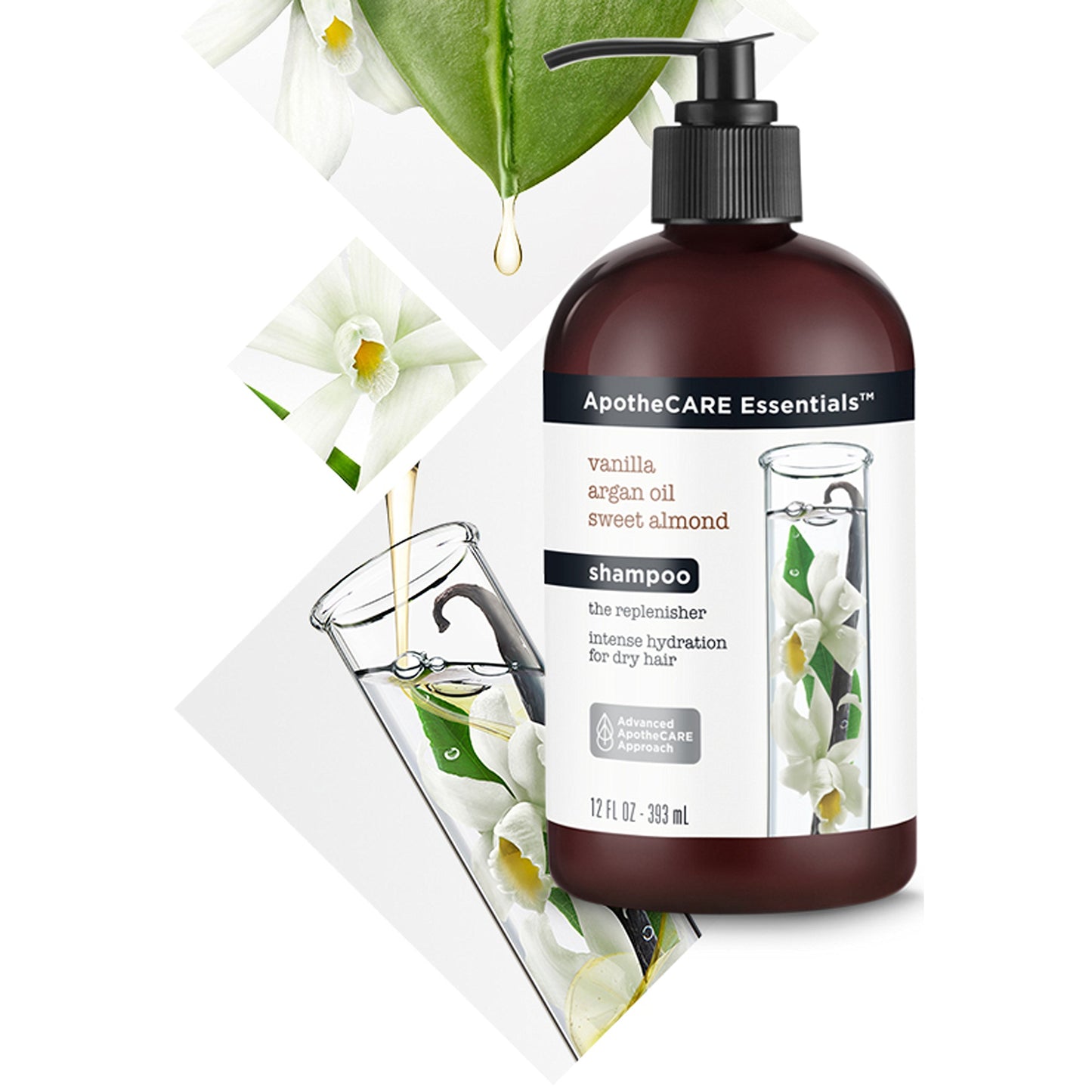 ApotheCARE Essentials The Replenisher Moisturizing Shampoo, Vanilla, Argan Oil, Sweet Almond, 12 oz