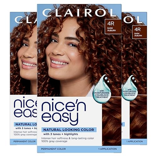 Clairol Nice'n Easy Permanent Hair Dye, 4R Dark Auburn | 100% Gray Coverage | Long?Lasting, Natural?Looking Color & Shine | Pack of 3