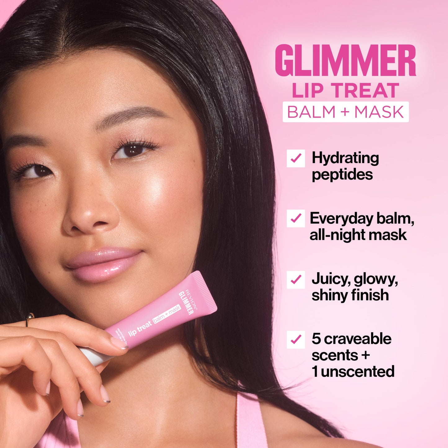 Revlon Glimmer Lip Treat Balm + Mask, Overnight Peptide Lip Treatment, Hydrating, 005 Hibiscus Spritz, 0.4 fl oz