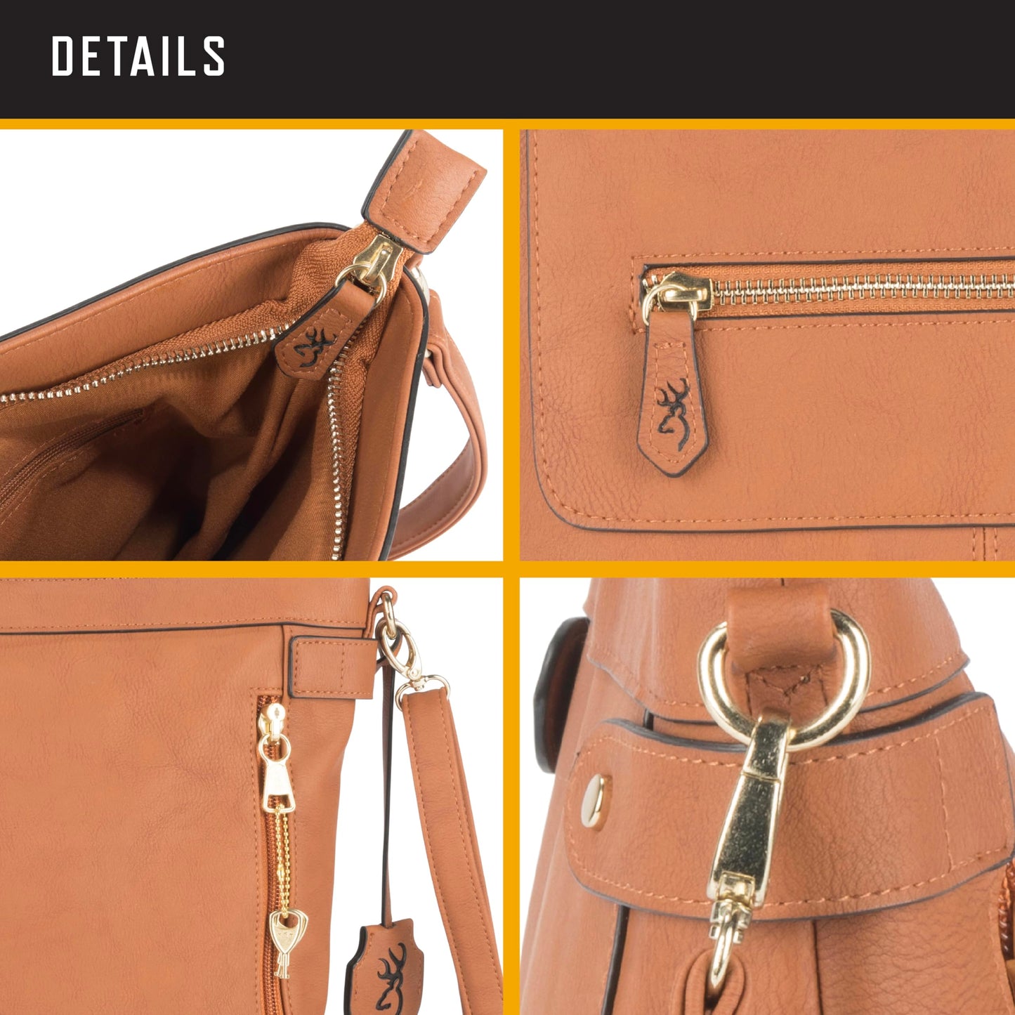 Browning Women's Concealed Carry Catrina Purse, Premium Holstered Handbag With Safety Locking Option, Brown