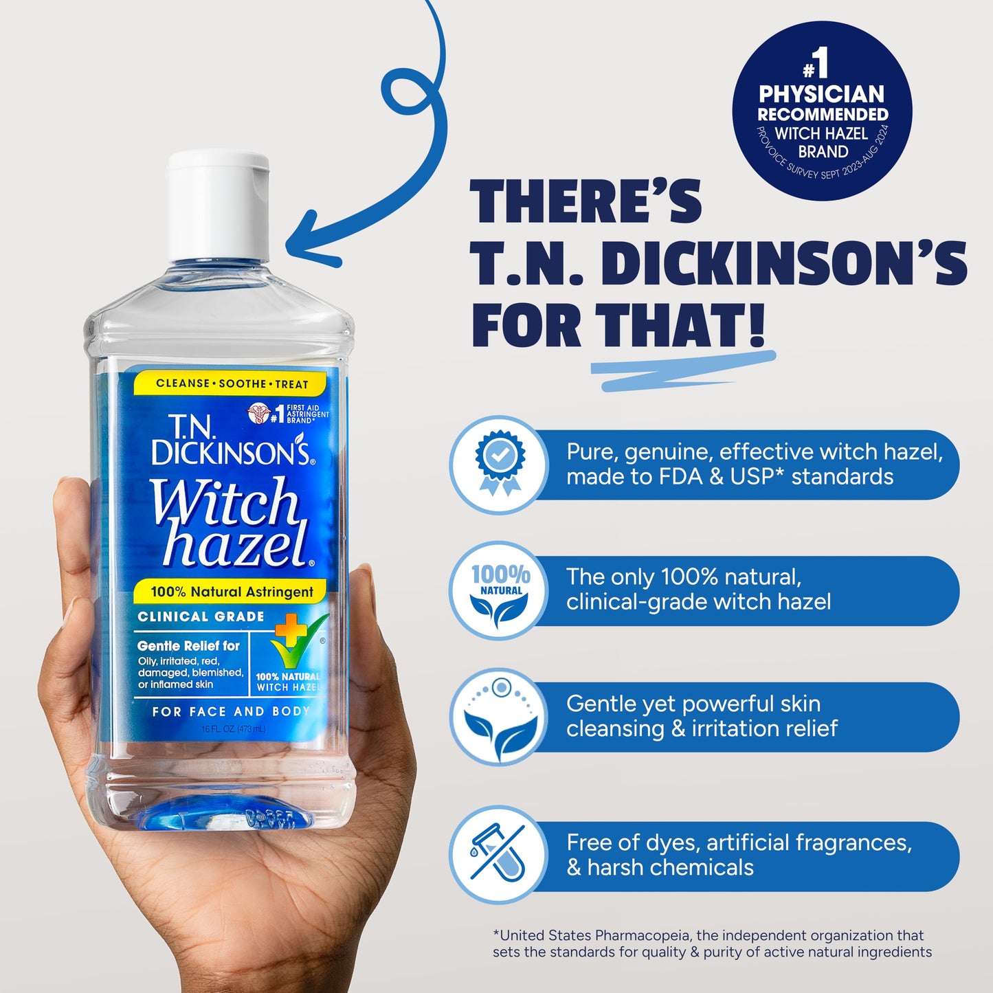 T.N. Dickinson’s Witch Hazel Astringent 8 oz – 100% Natural, Fragrance-Free | Clinical Grade Formula to Cleanse & Soothe Face & Body Skin