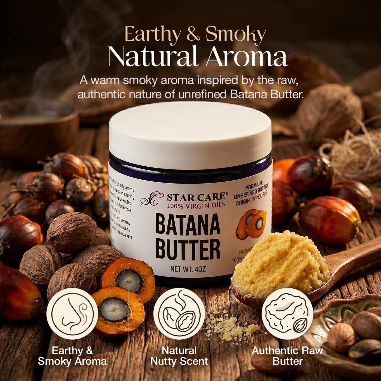 STAR CARE 100% Virgin Batana Butter 4oz/113g Unrefined Pure Hair Skin Moisturizer Deep Hydration for Dry Damaged Curly Hair Natural Scalp & Body