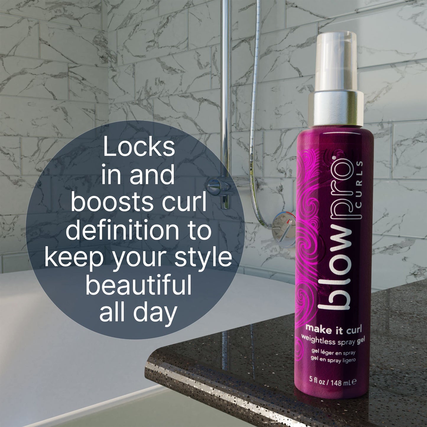 blowpro Make It Curl Weightless Spray Gel 5oz, Boost & Locks in Curl Definition, Flexible Finish, All Day Beautiful Hold, Travel-Friendly Bottle, Can