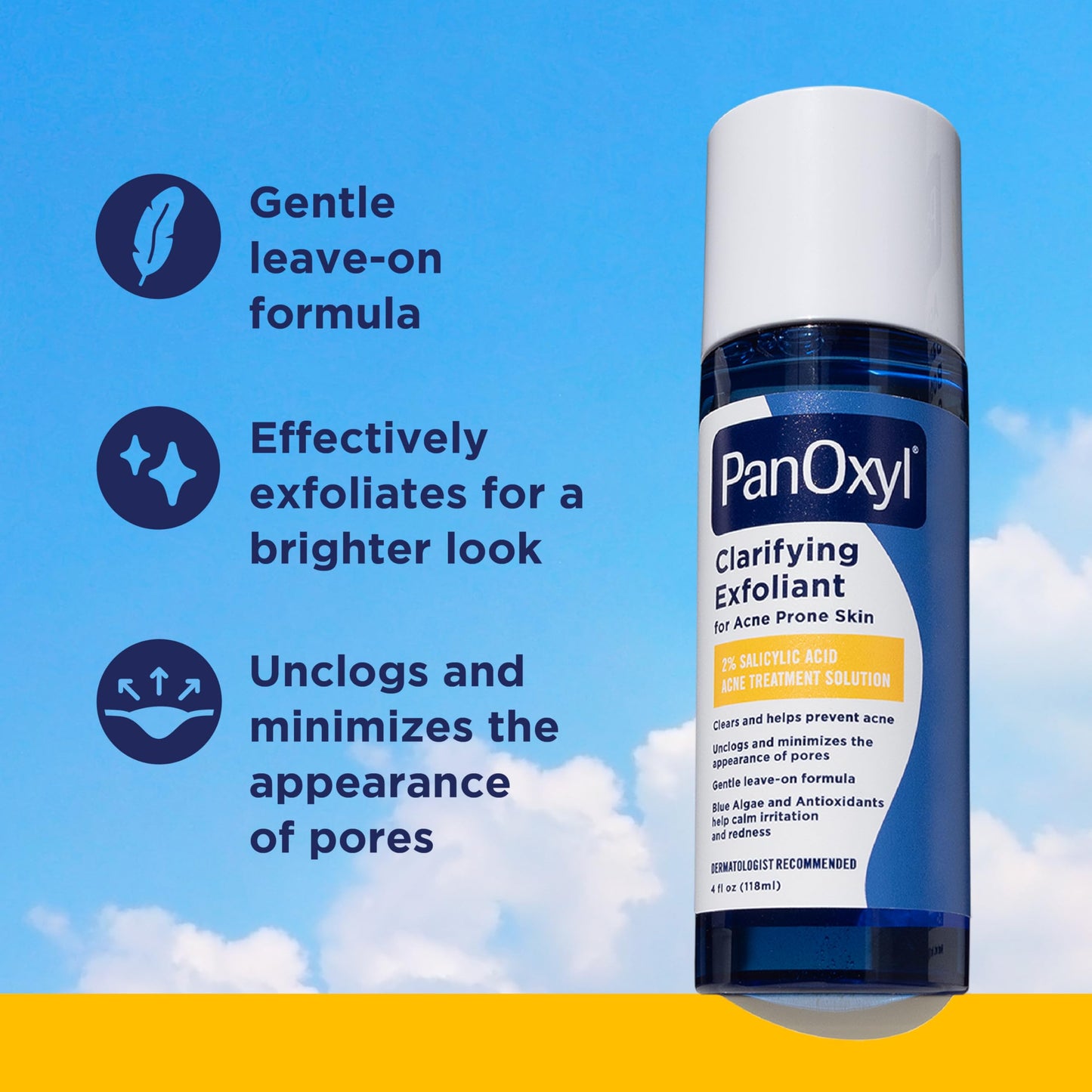 PanOxyl Clarifying Exfoliant with 2% Salicylic Acid, BHA Liquid Exfoliant for Face, Unclogs, Minimizes Appearance of Pores, Blue Algae